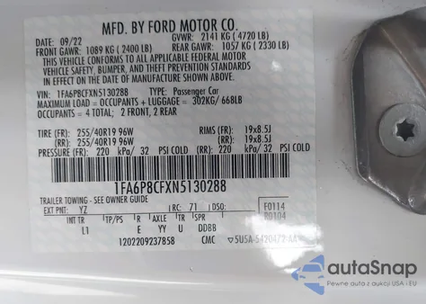 2022 Ford Mustang Gt Premium Fastback from USA, damaged, VIN 1FA6P8CFXN5130288